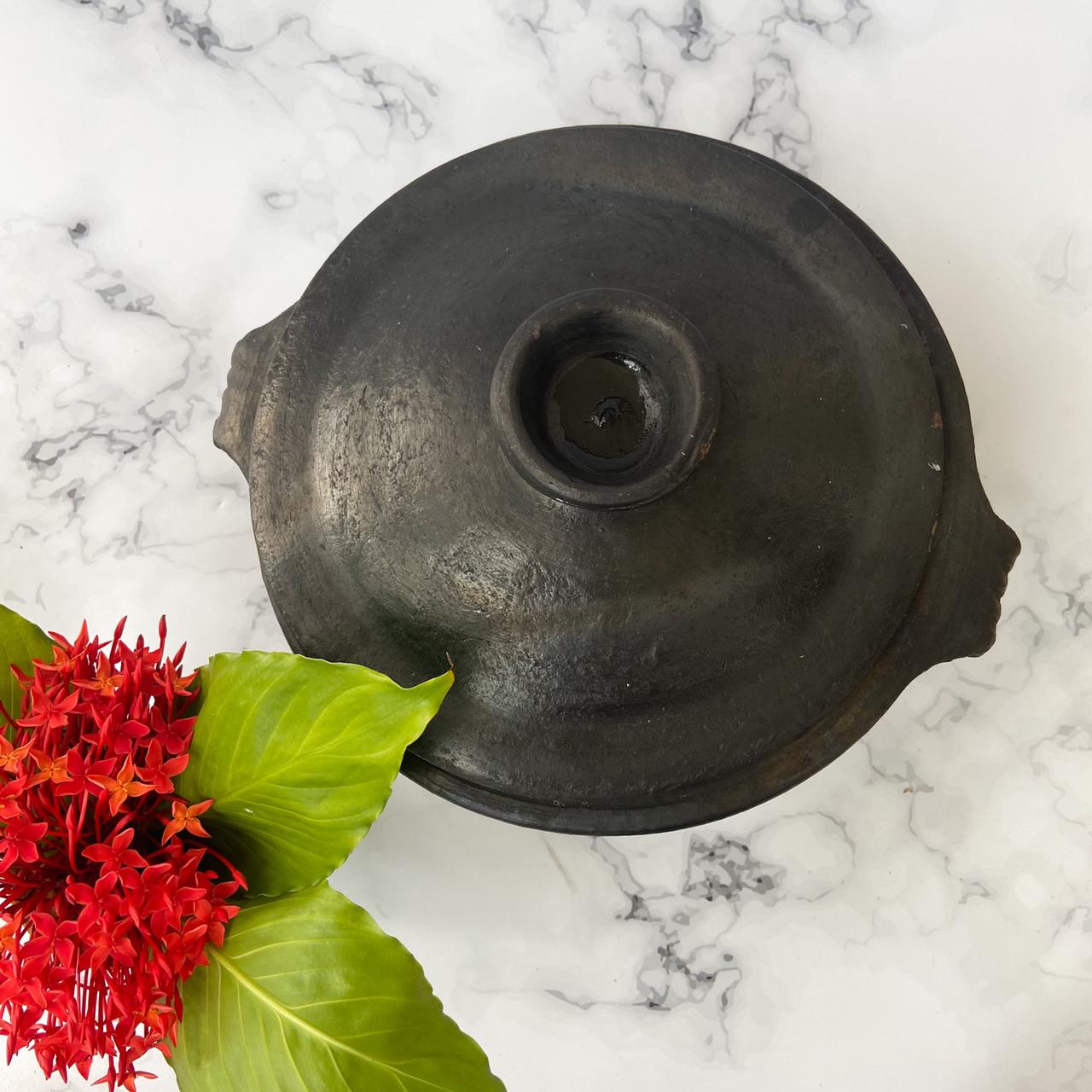 Blackened Clay Urali with lid