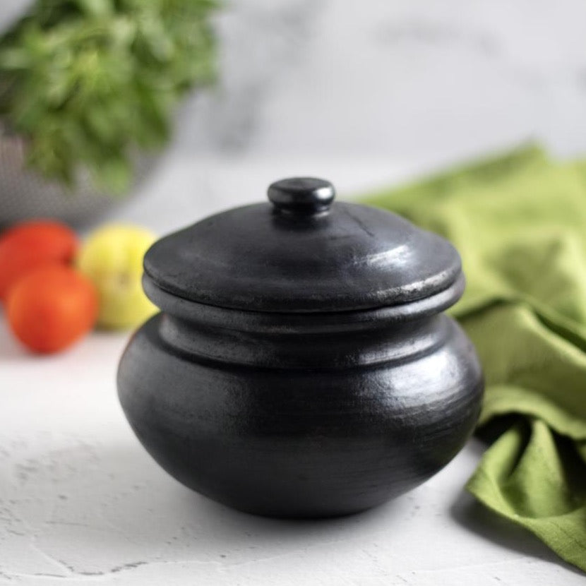Small Blackened Clay Cook and Serve Pot