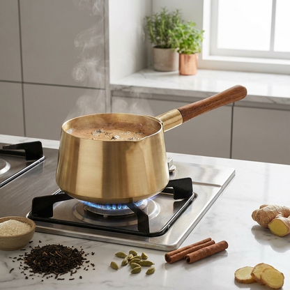 Bronze Chai Pan with a Teak Wooden Handle